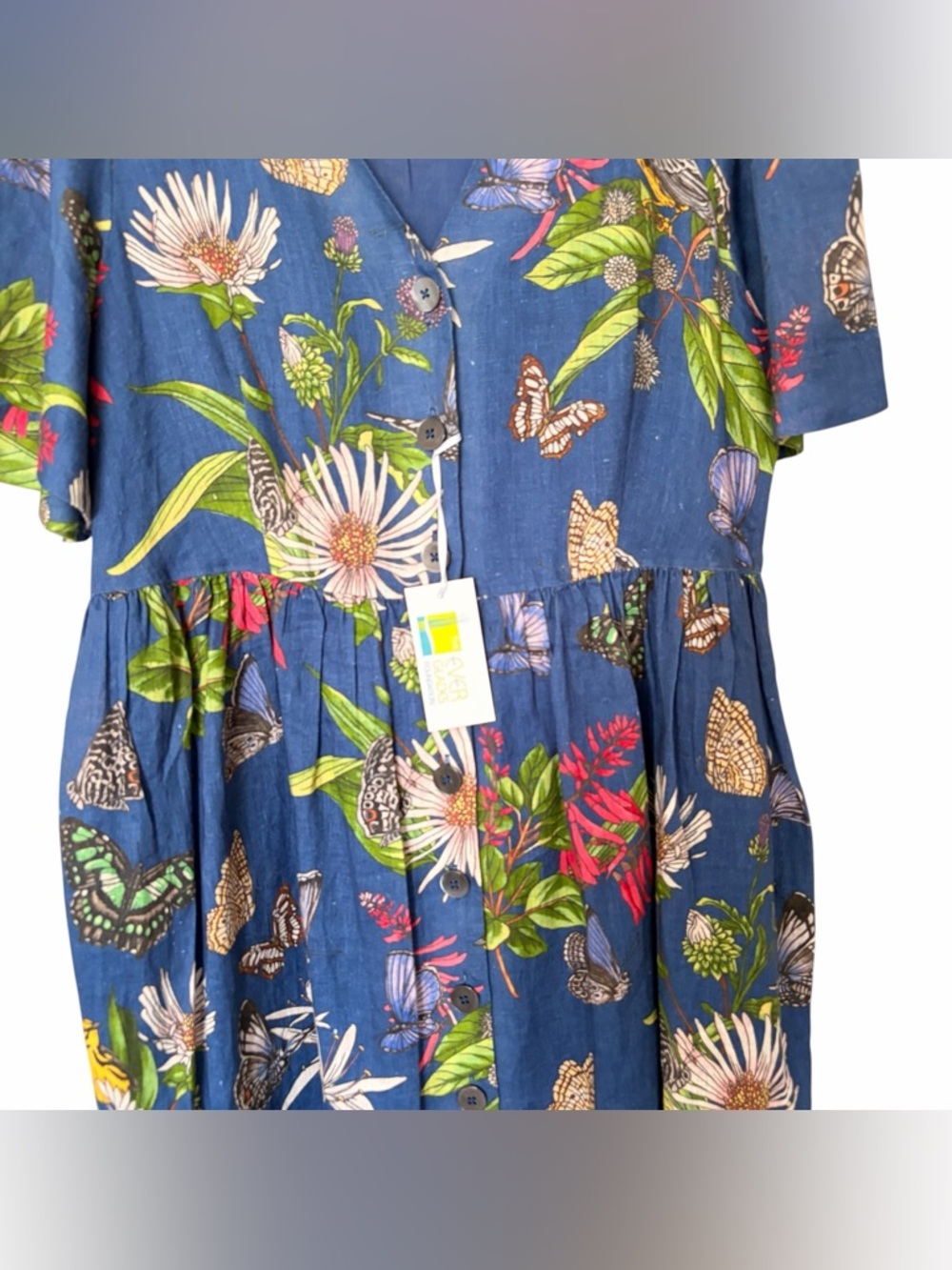 J. Mclaughlin Annora Linen Jardin Mariposa Floral Button up Sleeve Midi Dress M - Picture 3 of 11